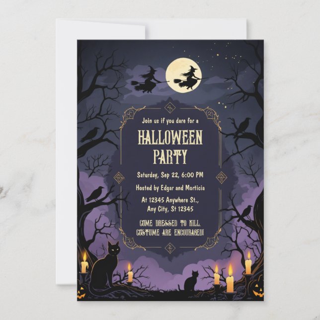 Witch’s Night Sky with Moon and Magic Symbols Invitation (Front)