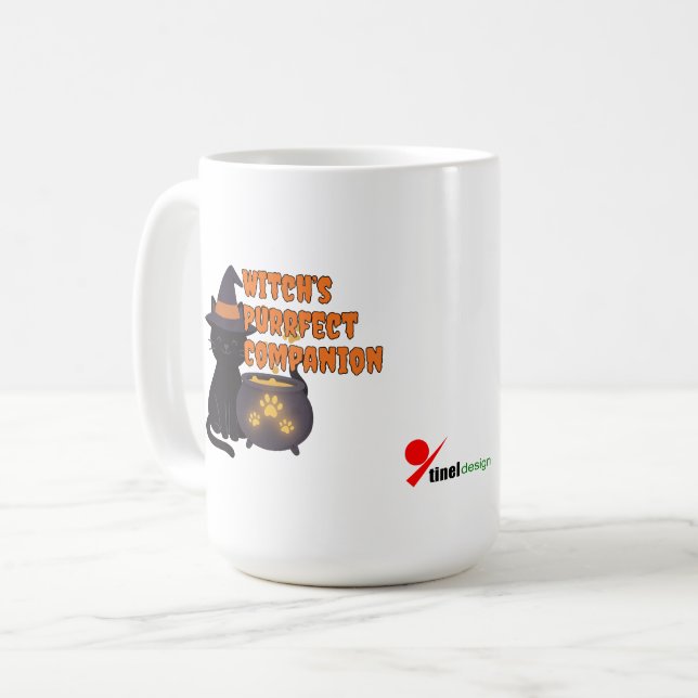 Witch’s Purrfect Companion | Cute Halloween  Coffee Mug (Front Left)