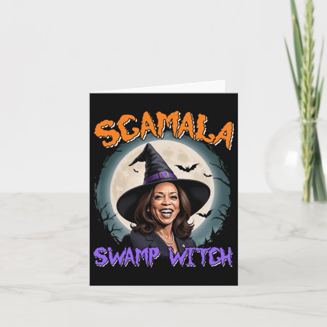 Witch Scamala Harris Anti Kamala Halloween Black P Card (Front)