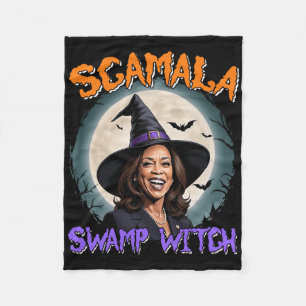 Witch Scamala Harris Anti Kamala Halloween Black P Fleece Blanket