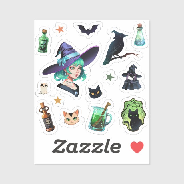 Witch scrapbook stickers Magic Black cat potion (Sheet)