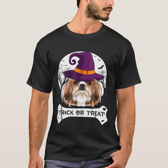 Witch Shih Tzu Trick Or Treat Dog Halloween Costum T-Shirt (Front)