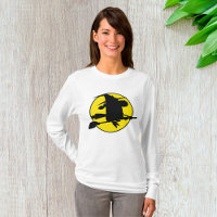 Witch Silhouette Flying on Broom Against Full Moon