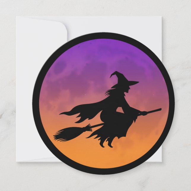 Witch Silhouette on Broom Invitation (Front)