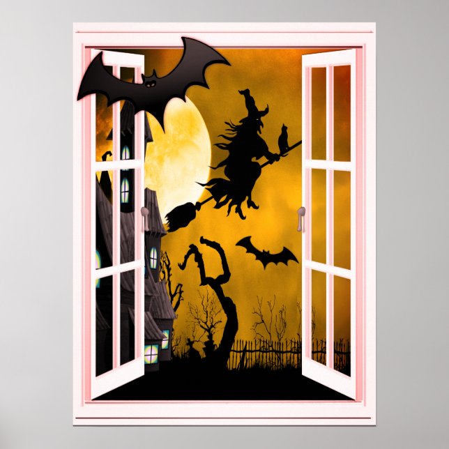 Witch Silhouette Window Halloween Poster  (Front)