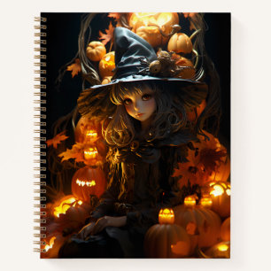 Witch Sitting on Her Jack-O-Lantern Throne Notebook