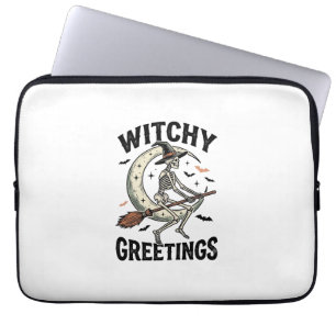 Witch Skeleton Graphic Witchy Greetings Vintage Ha Laptop Sleeve