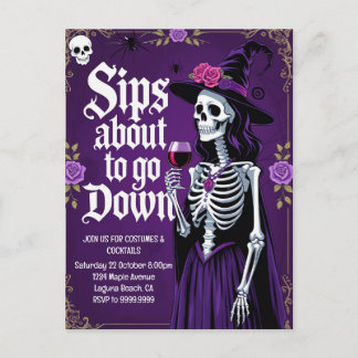 Witch Skeleton Halloween Holiday Postcard
