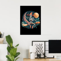 Witch Skeleton Halloween Poster Wall Decor