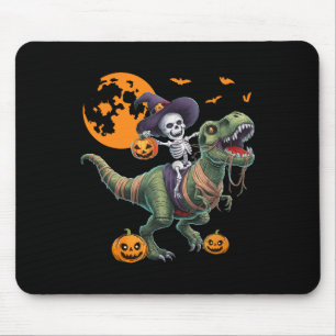 Witch Skeleton Riding Dinosaur T Rex Halloween Fun Mouse Mat