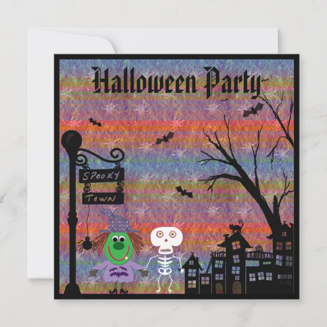 Witch & Skeleton Spooky Town Halloween Party Invitation (Front)