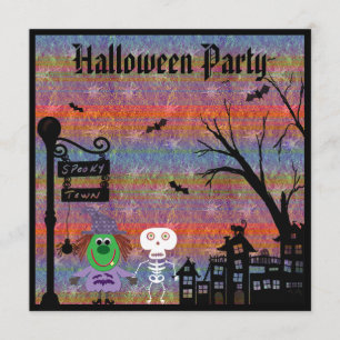 Witch & Skeleton Spooky Town Halloween Party Invitation