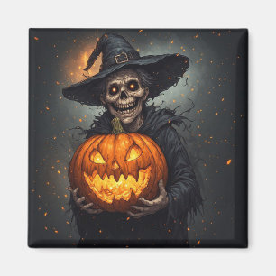 Witch Skeleton With Glowing Pumpkin Halloween 🎃 Magnet