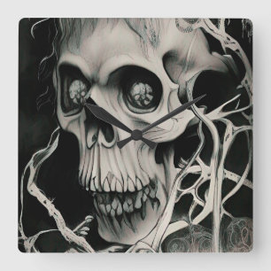 Witch Skull, Acrylic Wall Clock, Square Square Wall Clock