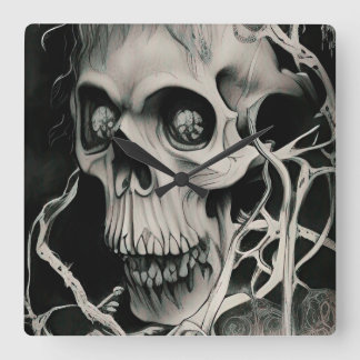 Witch Skull, Acrylic Wall Clock, Square Square Wall Clock