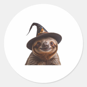 Witch Sloth Halloween trick or treat spooky pumpki Classic Round Sticker
