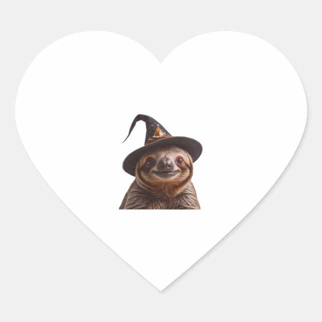 Witch Sloth Halloween trick or treat spooky pumpki Heart Sticker (Front)