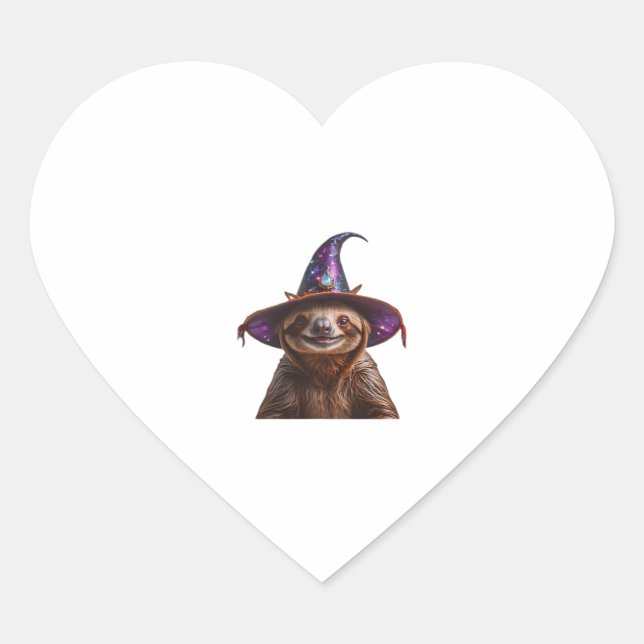 Witch Sloth Halloween trick or treat spooky pumpki Heart Sticker (Front)
