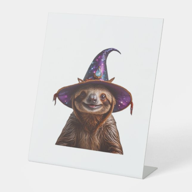 Witch Sloth Halloween trick or treat spooky pumpki Pedestal Sign (Front)
