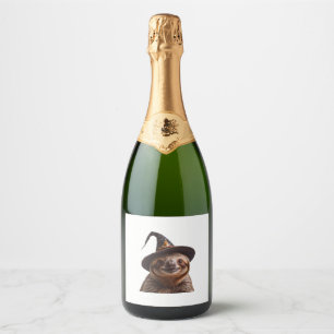 Witch Sloth Halloween trick or treat spooky pumpki Sparkling Wine Label