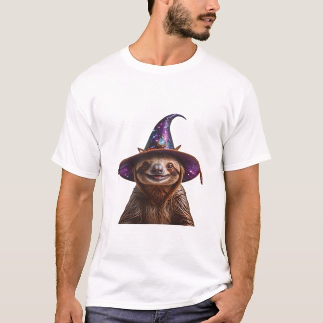 Witch Sloth Halloween trick or treat spooky pumpki T-Shirt (Front)
