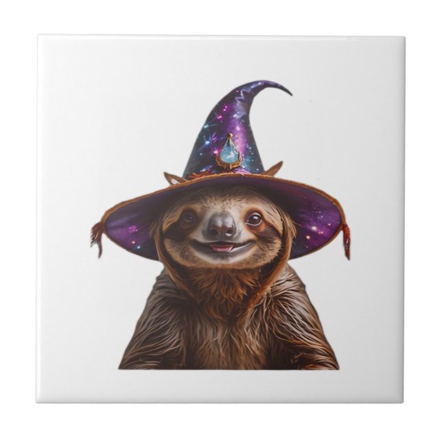 Witch Sloth Halloween trick or treat spooky pumpki Tile (Front)