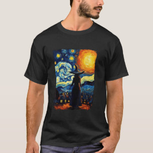 Witch Starry Night Van Gogh Aesthetic Halloween Co T-Shirt