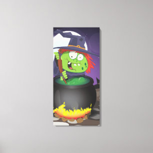Witch Stirring a Cauldron . Canvas Print