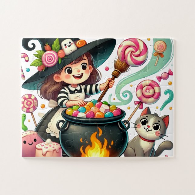 Witch Stirring a Pot of Candy Jigsaw Puzzle (Horizontal)