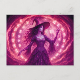 Witch summoning runes in a magic circle holiday postcard