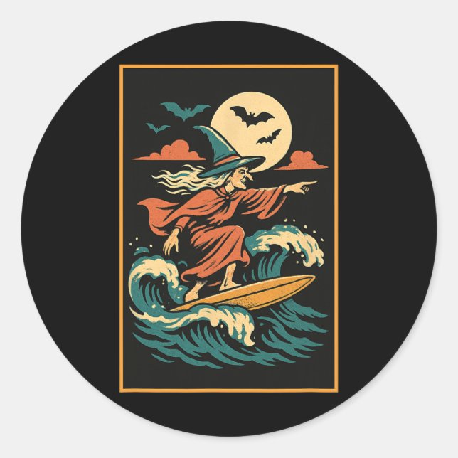 Witch Surfing Design – Tropical Moon Magic Beach V Classic Round Sticker (Front)