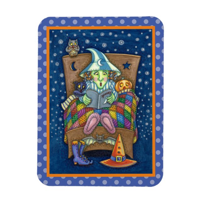 WITCH TELLING SPOOKY BEDTIME STORIES, HALLOWEEN MAGNET (Vertical)