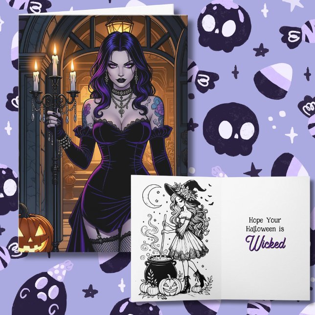 Witch Themed Halloween and Colouring Page Inside Card (Creator Uploaded)