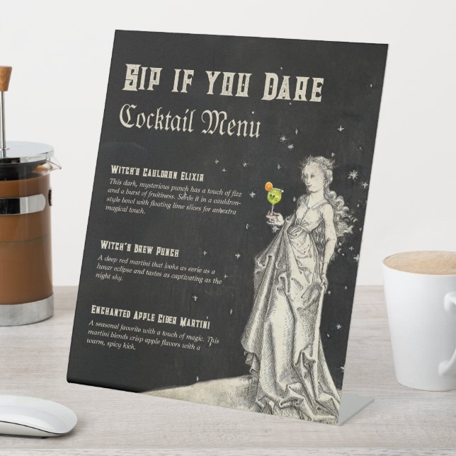 Witch Themed halloween Party Cocktail Menu  Pedestal Sign (In SItu)