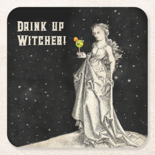 Witch Themed halloween Party Cocktail Menu Square Paper Coaster