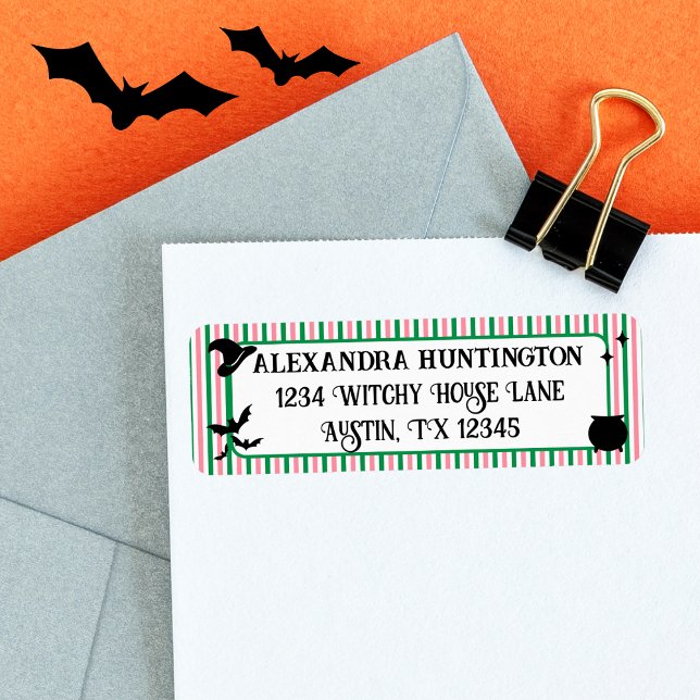 Witch Themed Pink & Green Halloween Return Address (Creator Uploaded)