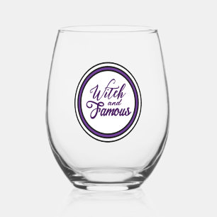 Witch themed Purple Halloween Party Favor Stemless Wine Glass