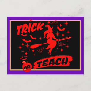 Witch Trick Or Teach Red Witchy Teacher Postcard