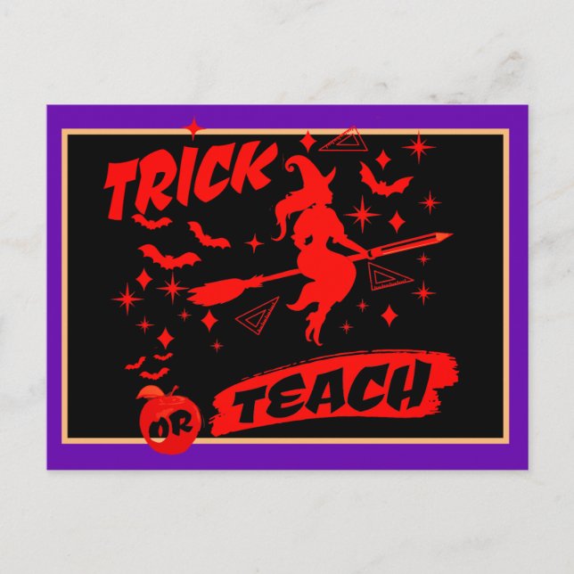 Witch Trick Or Teach Red Witchy Teacher Postcard (Front)