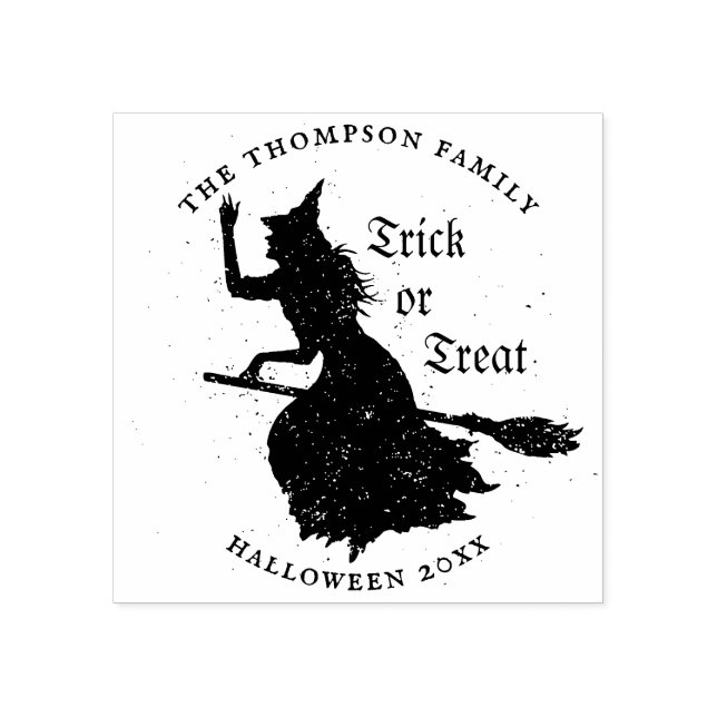 Witch Trick or Treat Halloween Grunge Illustration Rubber Stamp (Imprint)