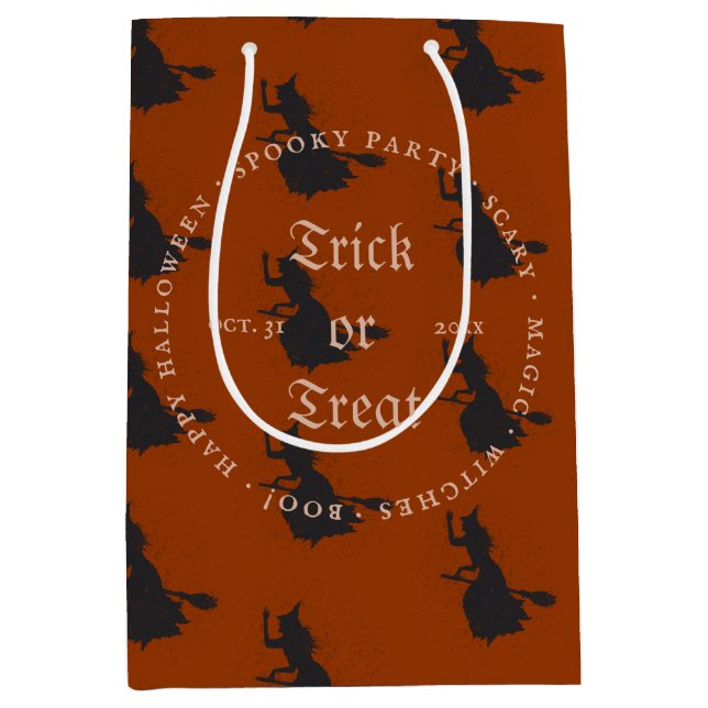 Witch Trick or Treat Halloween Grunge Pattern Medium Gift Bag (Front)