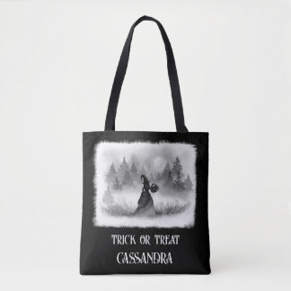 Witch Trick or Treating at a Full Moon Night Tote Bag
