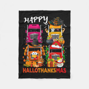 Witch Turkey Santa Trucks Truckers Happy Hallothan Fleece Blanket