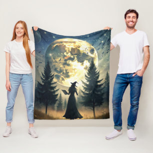 Witch Under Full Moon Enchanted Night Fleece Blanket