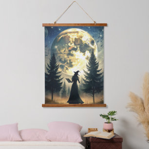 Witch Under Full Moon Enchanted Night Hanging Tapestry