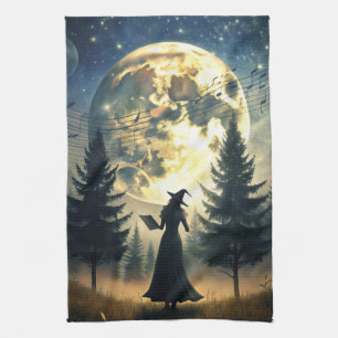 Witch Under Full Moon Enchanted Night Tea Towel
