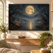 Witch Under Full Moon Gothic Halloween Lake
