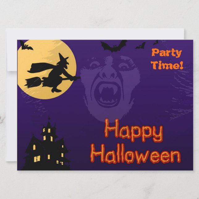 Witch, Vampire and Haunted House Invitation (Front)