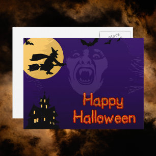 Witch, Vampire and Haunted House Postcard
