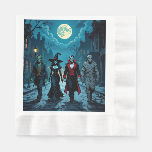 Witch, Vampire, Dracula and Mummy Halloween Party Napkin (Front)